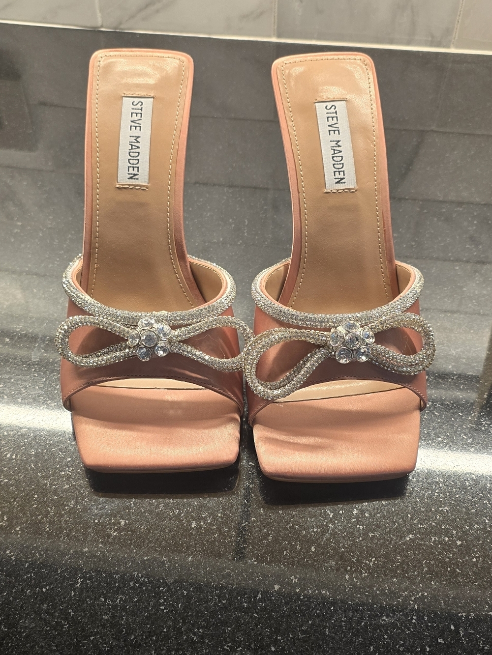 Steve Madden Pink Satin Crystal Bow Heels
